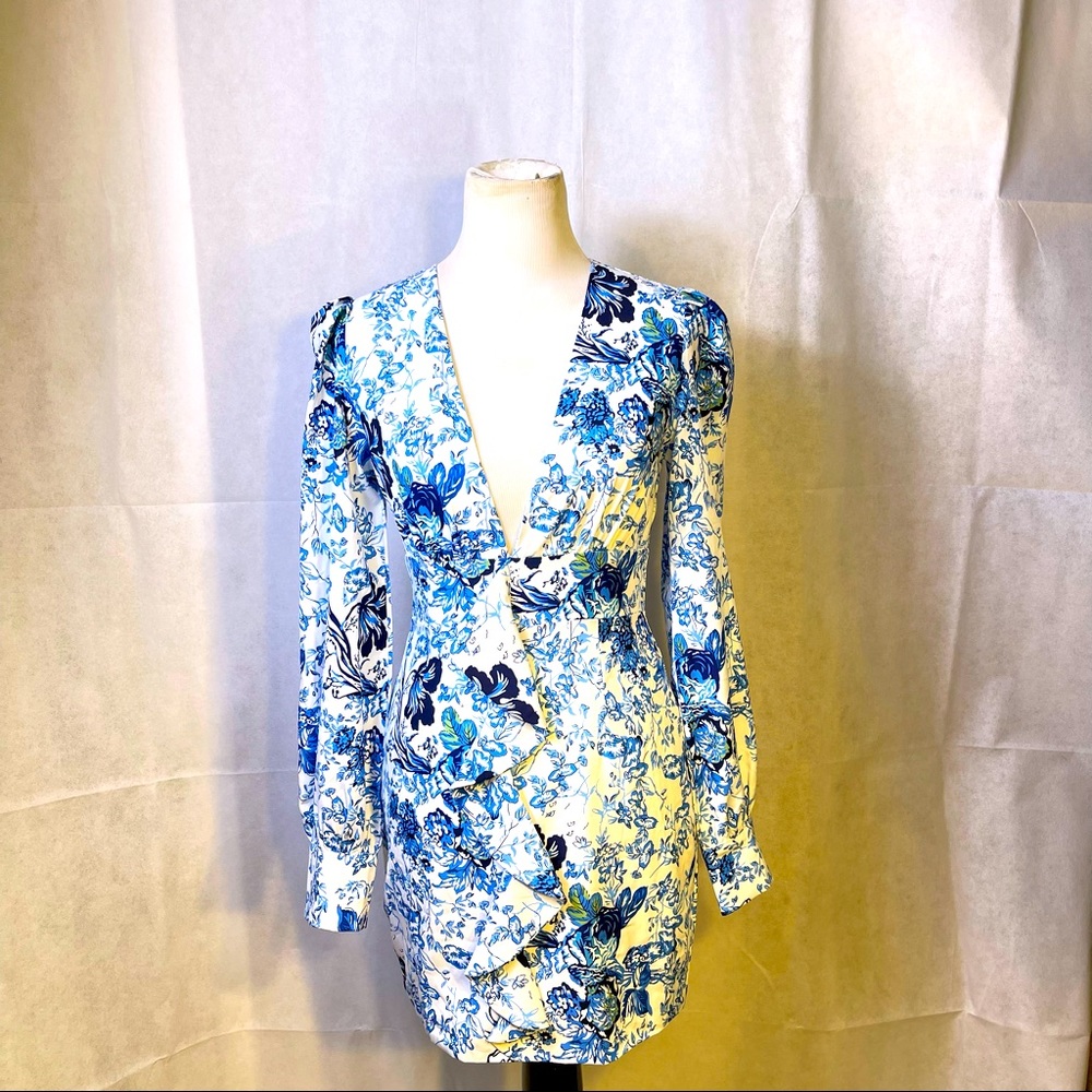 Floral pattern deep v dress